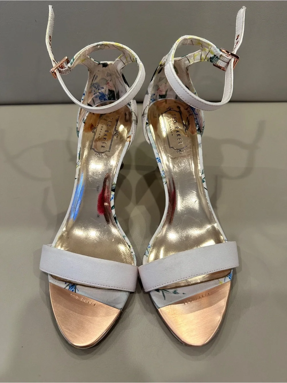 Ted Baker Floral Ankle-Strap Heels in Pink and Blue